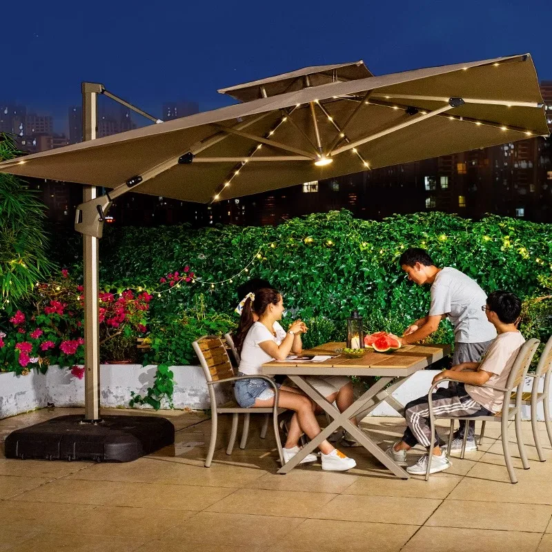 Cantilever Solar LED Garden Umbrella with Base 2
