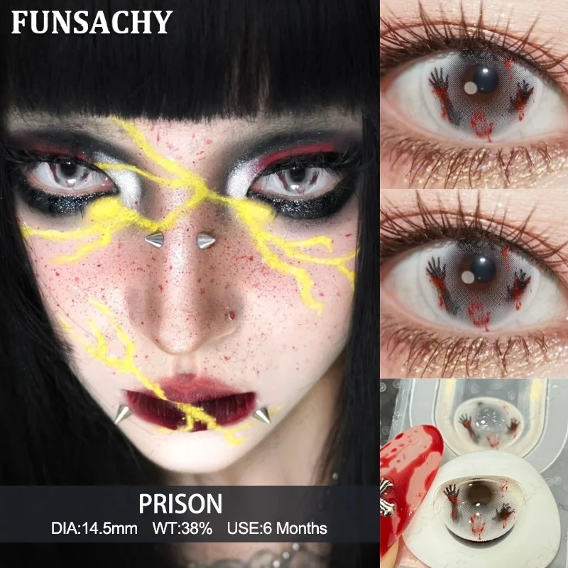 FUNSACHY 1 Paire de Lentilles de Contact de Cosplay Effet Démon de l'Enfer pour Halloween, Utilisation 6 Mois