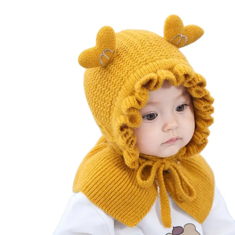 Winter Warm Wool Beanie Hat for Girls Cute Baby Boys Ear Protector Cap Outdoor Windproof Hats Kids Headwear Accessories 6-24M