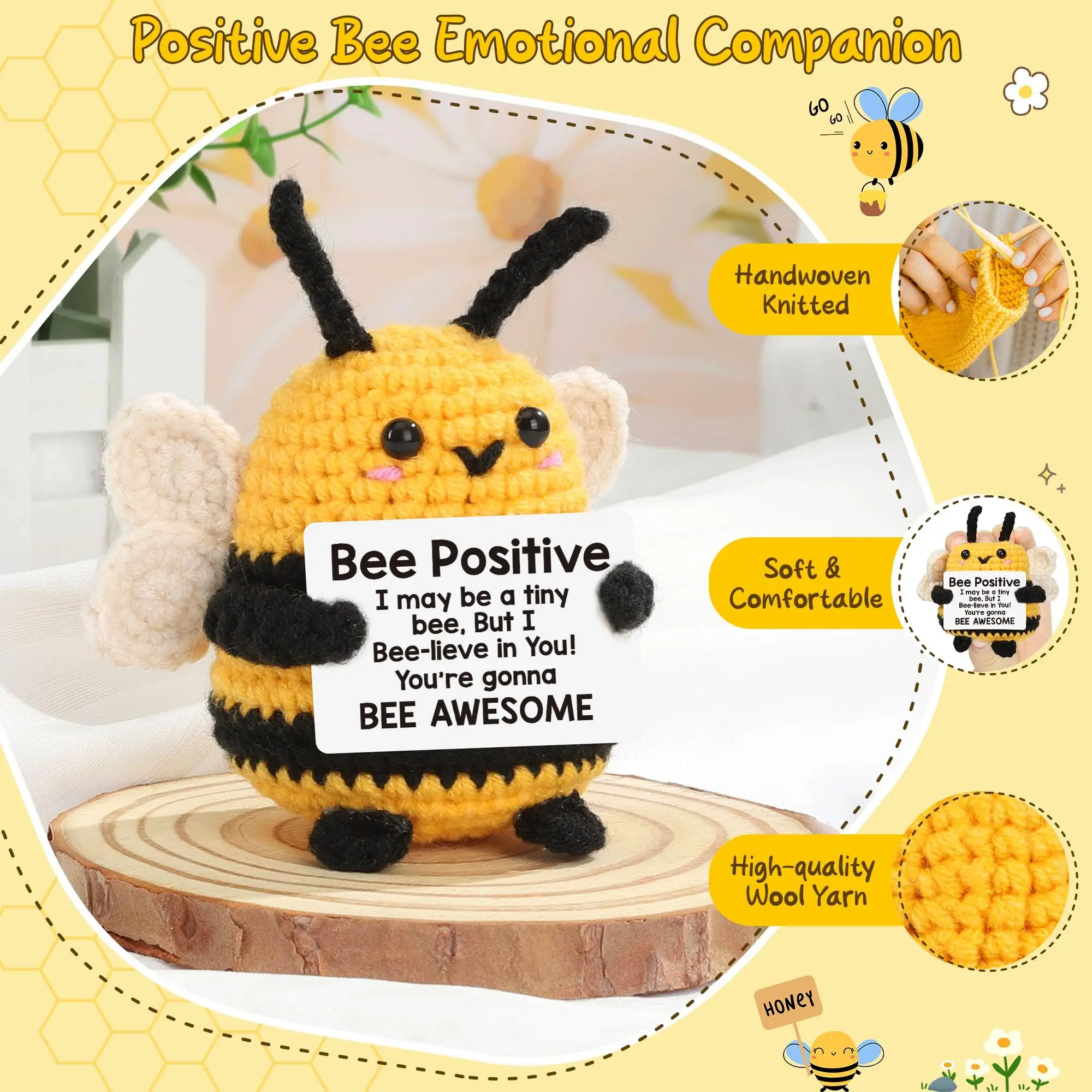 1 Piece of Mini Cute Crochet Active Bee, Creative Plush Holiday Gift Desktop Decoration, Motivational and Encouraging Positive Energy Duck and Penguin Figurine, Christmas Stocking Stuffer