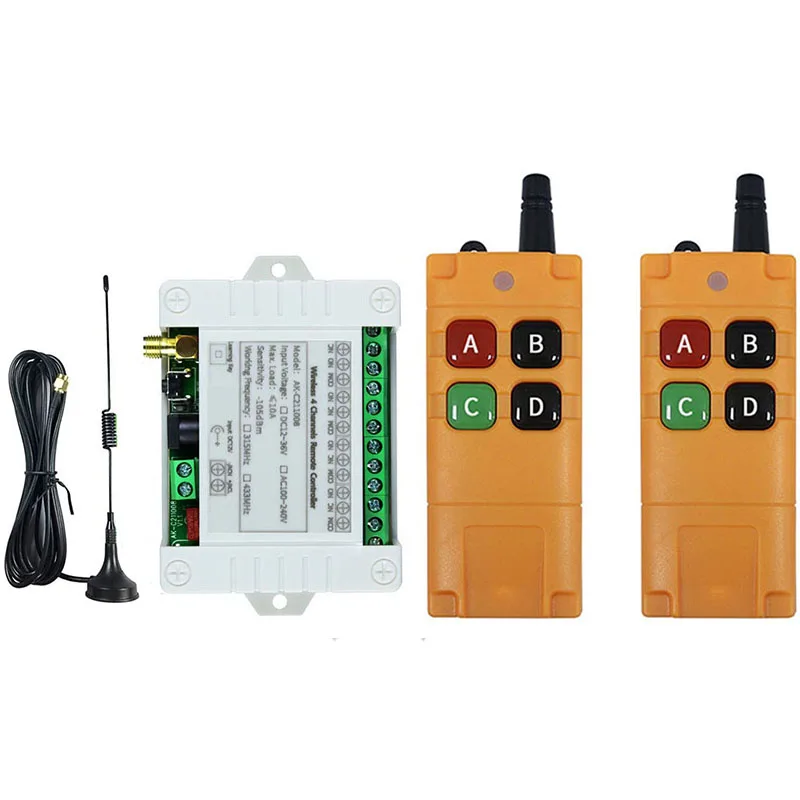 DC 12V 24V 36V 4CH RF Wireless Remote Control Switch Radio Receiver With 2000M Long Distance Remote controller Suckers antenna