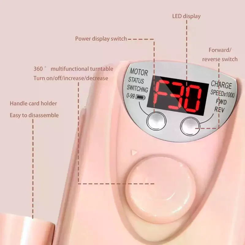 30000RPM Rechargeable Nail Drill Machine Professional Portable Electric Manicure File For Nails Gel Polish Remove Grinding 2