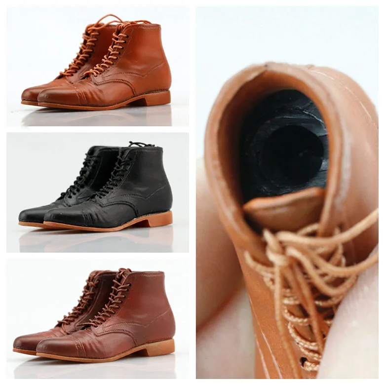 1/6 Men Soldier Lace-Up Rubber Boots Low Heel Leather Uk Style Retro Work Solid Shoes Fit 12'' Male Action Figure Body Decors