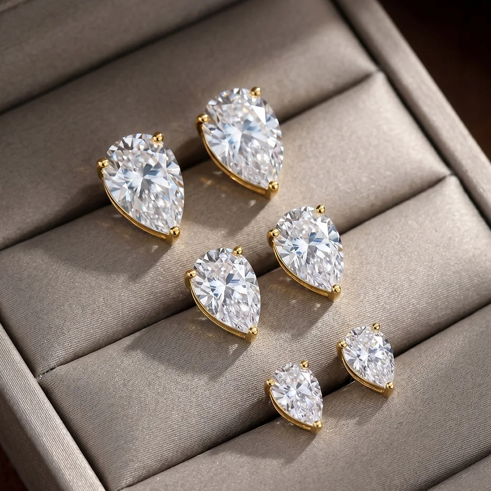18K Vergoldete Edelstahl Birnenförmige 5A Kubikzirkonia Ohrstecker Minimalistischer Damen Hochzeits- und Valentinstag-Schmuck Geschenk – Detail 4