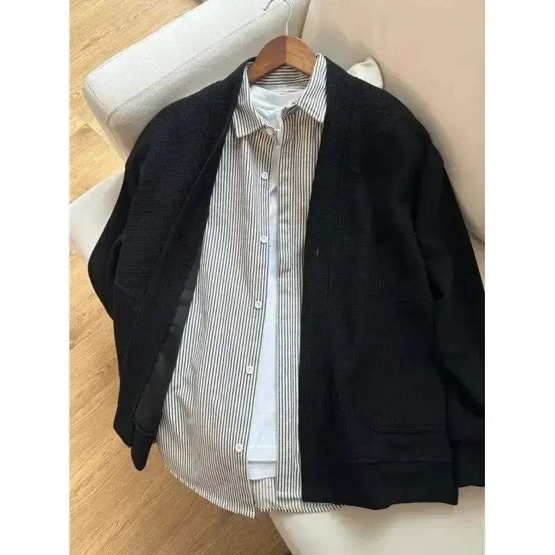 Laid-ba اليابانية Sle Fce اصطف الوزن الثقيل سترة V-ne الرجال عادية فضفاض الخريف الشتاء مجموعة الراقية طالب Sle #3