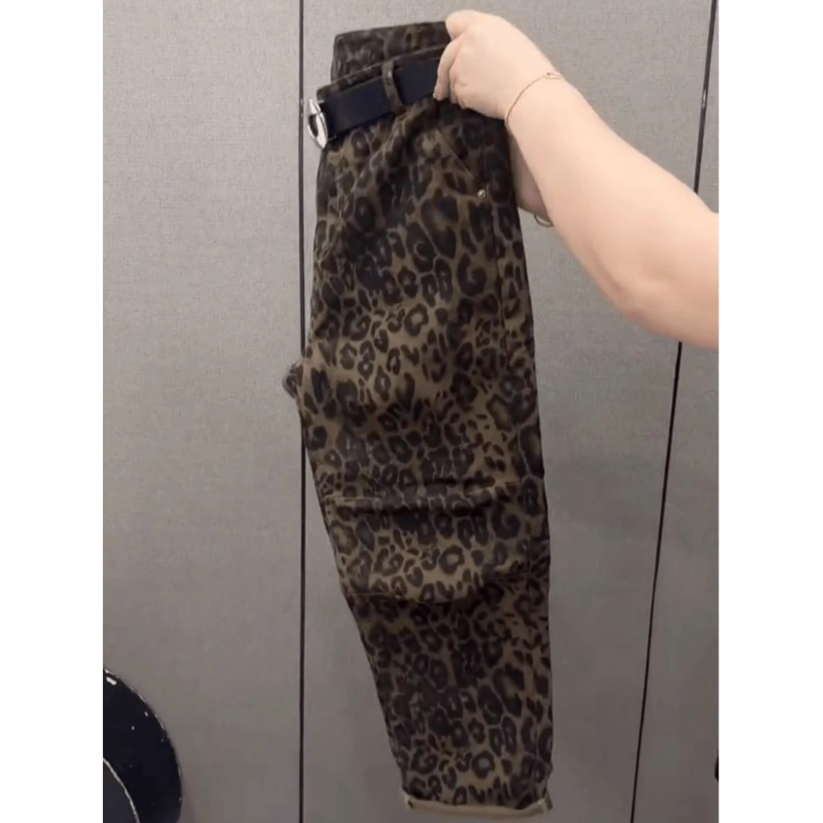 Men's plus Size Casual Pants Harlan Sle Autumnal Leopard Print Loose Fit Versatile Comfortable Polyester Denim Jeans