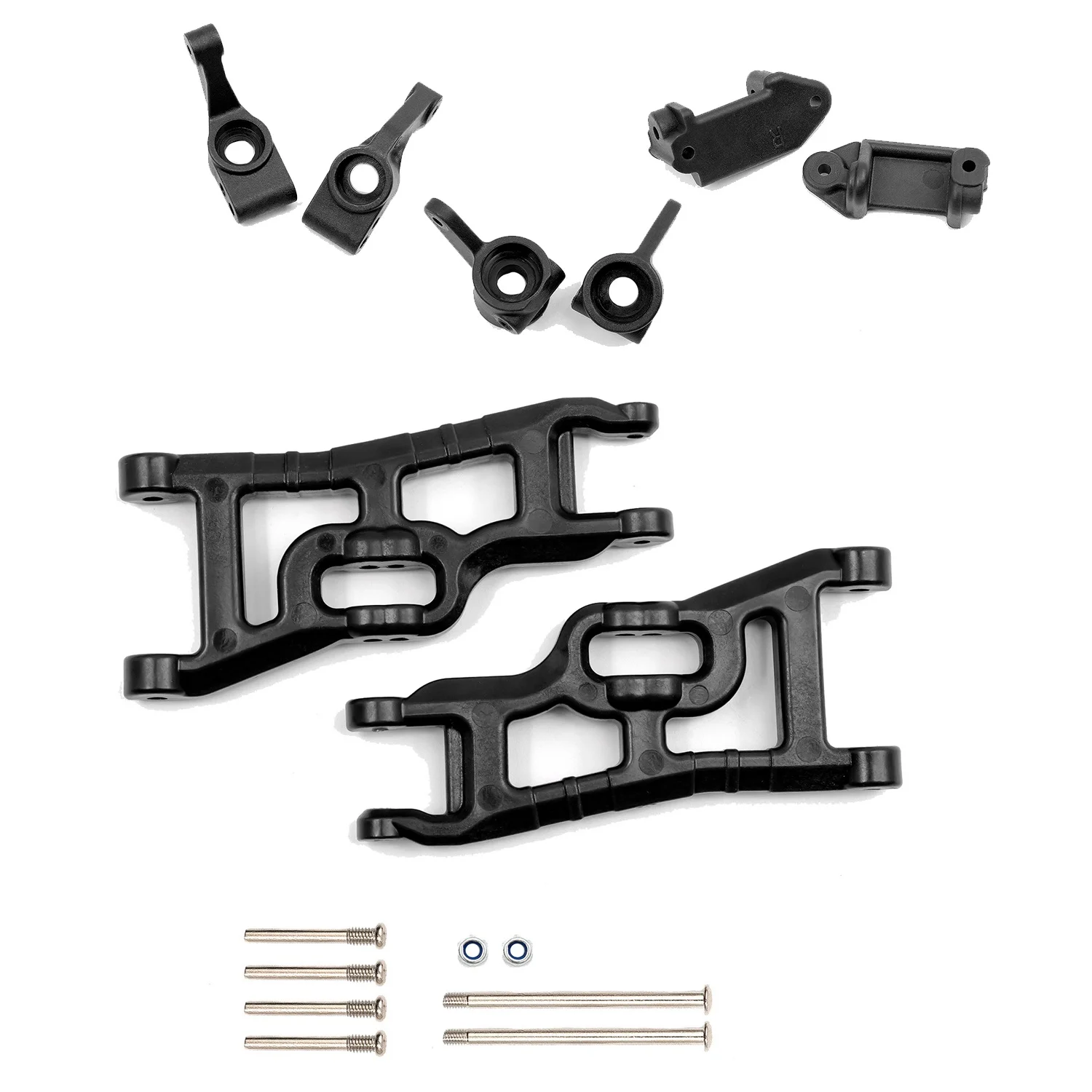 Front & Rear Suspension Arms Castor Steering Blocks & Rear Pile Shaft Carrier for 1/10 4X4 Short Course Car,Black