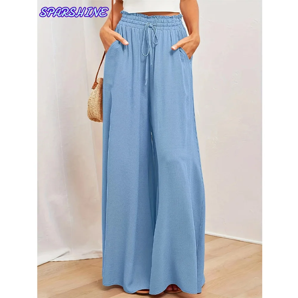 Casual wide leg popular loose fashionable pants High Waist Drawstring Elastic Straight pants women's full-length trousers