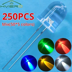 250Pcs 10mm Round Top Ultra Bright Emitting Diode LED White Red Green Blue Yellow UV Pink Orange Light Diodes Lamp Bulb Min Led