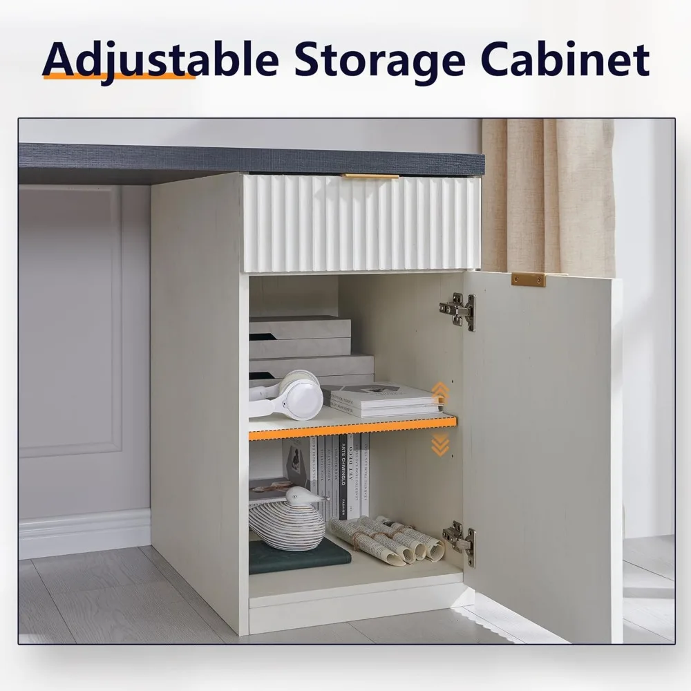 مكتب تنفيذي حديث مقاس 58 بوصة مع مساحة تخزين، مكتب منزلي خشبي مع 5 أدراج وخزانة واحدة، مكتب كتابة كمبيوتر مخدد للمسمار #6