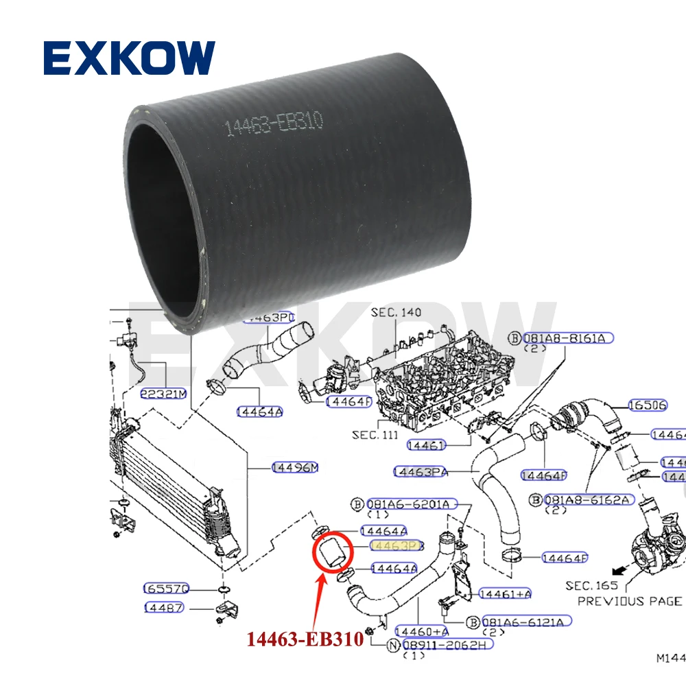 Turbo Charger Intercooler Air Inlet Hose for Nissan Navara Pickup II D40 2004-2021 Frontier D40B Pathfinder R51 YD25 14463-EB310