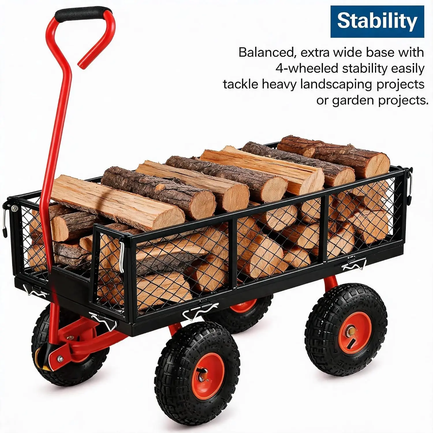 3-in-1 Heavy-Duty Steel Garden Cart, 500 lb Load Capacity, Convertible Flatbed Design with Removable Sides and Mesh Bed, 10-Inch Pneumatic Wheels, Ideal for Soil and Plants