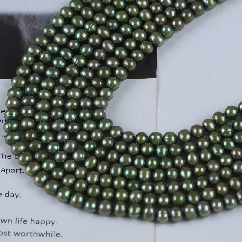 High Quality 7-8mm Pistachio Green Potato Shape Pearls Natural Loose Pearl Strand For Wholesale