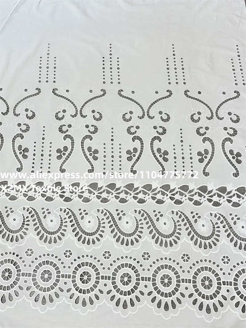 100% Cotton Border Laser Cut Embroidery Fabric,White Eyelet Cutwork Lace,Position Floral Embroidery For Dress,Blouse DIY Sewing