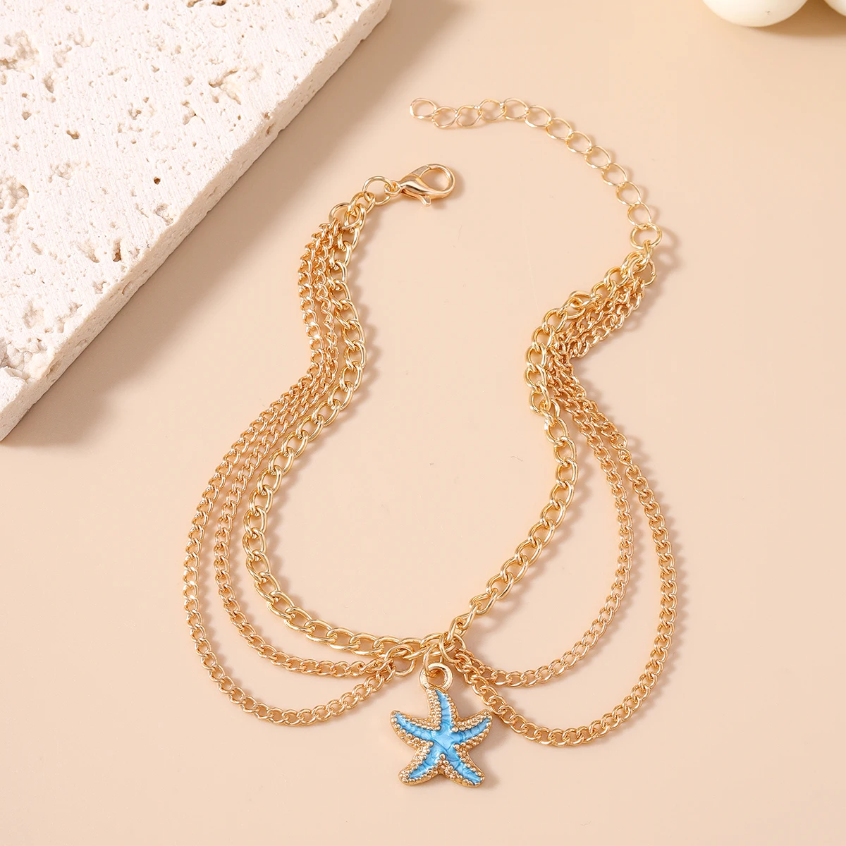 Aihua Sommer-Strand-Bohemia-Fußkettchen in Goldfarbe mit Seestern- und Muschelmotiven für Damen, barfußes Fußkettchen, Fußschmuck, Geschenkidee. – Detail 5