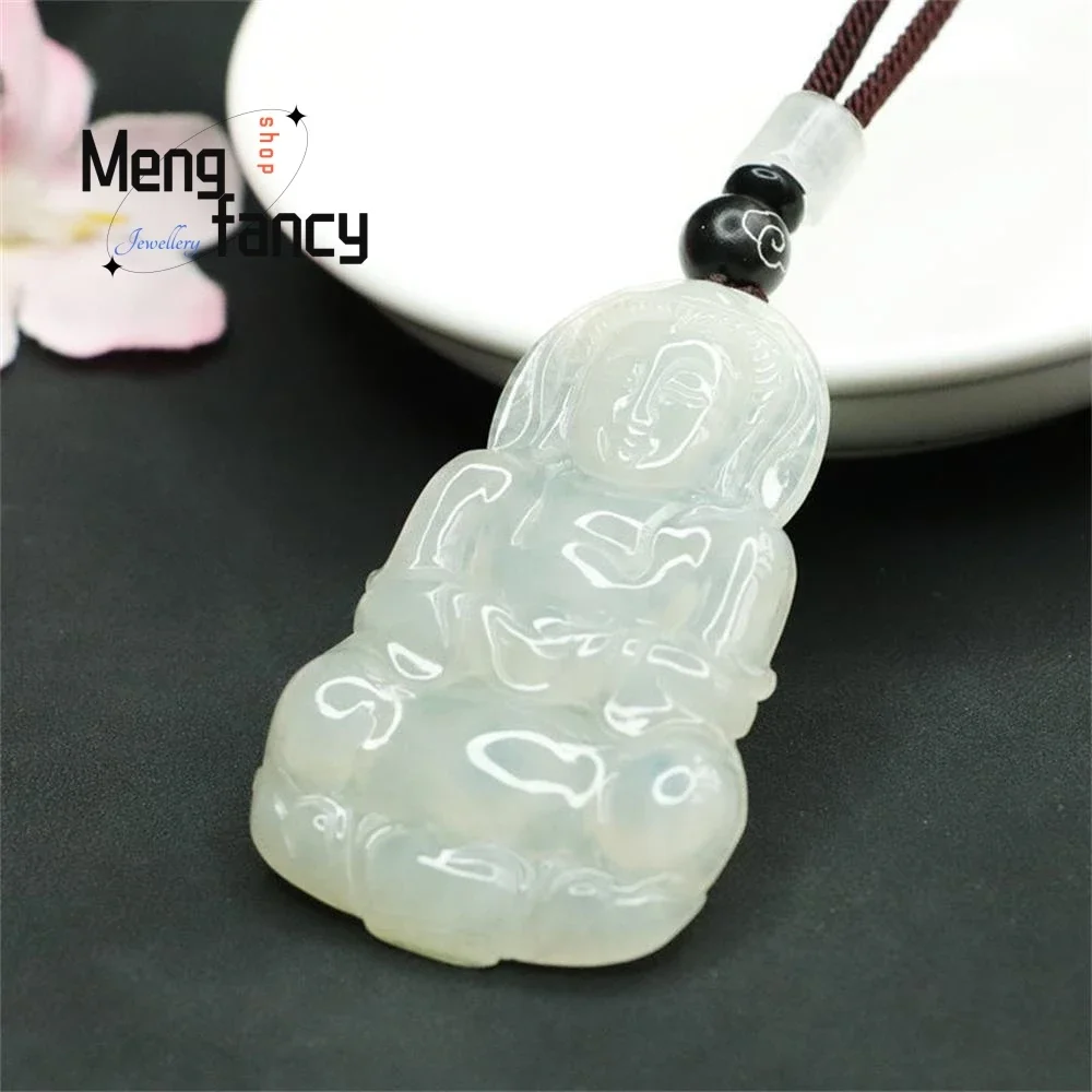 Natural Ice Jadeite Guanyin Exquisite Elegant Simple High-grade Pendant Buddhist Amulets Luxury Quality Jewelry Holiday Gifts