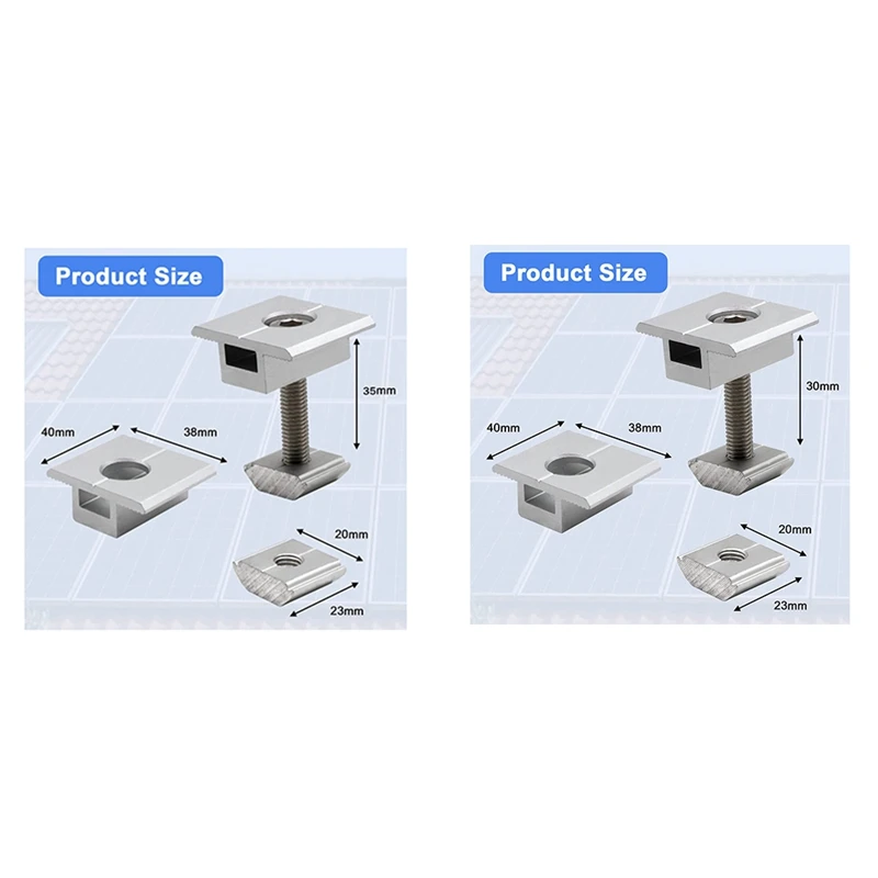 Paquete de 10 soportes de Panel Solar, Clip central en forma de T, Clip de soporte de módulo PV, ajustable en altura para techos de RV