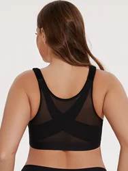 MELENECA Women's Front Closure Wirefree Post Surgery Plus Size Back Support Posture Bra
