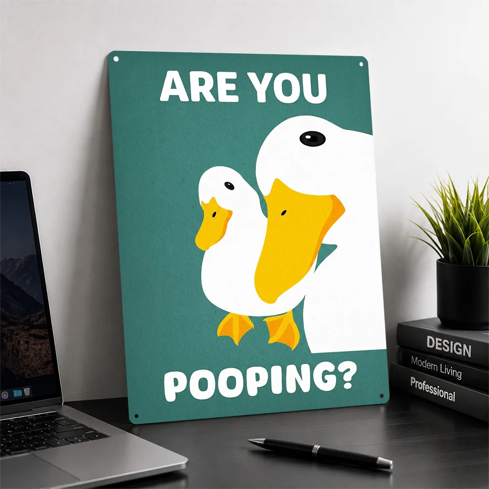 Funny Duck Bathroom Personalized 3D Textured Metal Poster Wall Art Vintage Tin Signs for Home Decorations Room Accessories House