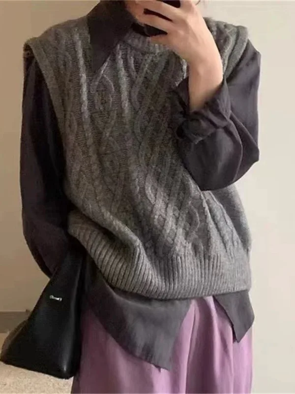 

Loose Knitted Woolen Vest Top Women's round Ne Svel Tank Top Comfortable Warm Thiened Autumn Winter New Arrival