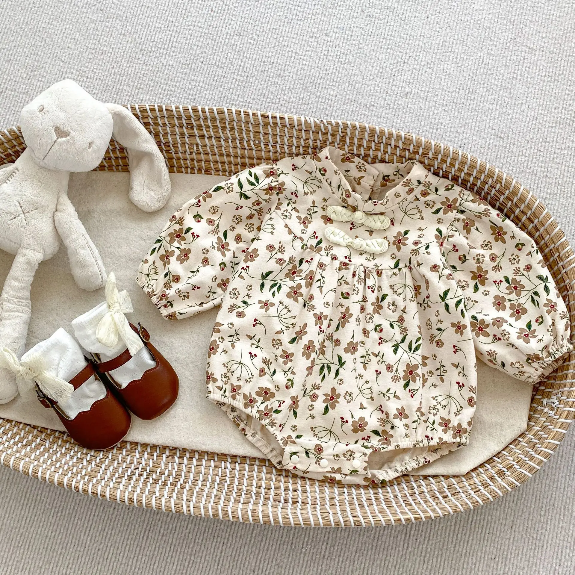 0-24M Flower Baby Girl Romper Newborn Kid Spring Summer Floral Clothes Long Sleeve Print Princess Bodysuit Cotton Outfit
