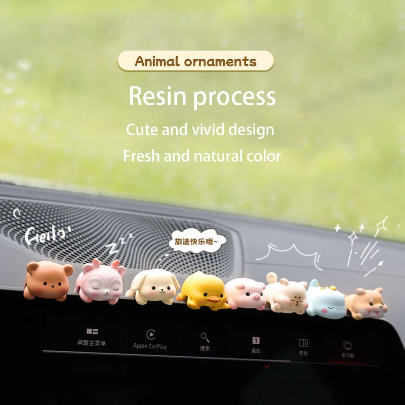 Creative Resin Car Center Console Navigator Screen Lying Kitten Animal Decoration Computer Display Fawn Model Pig Bear Toy Gift