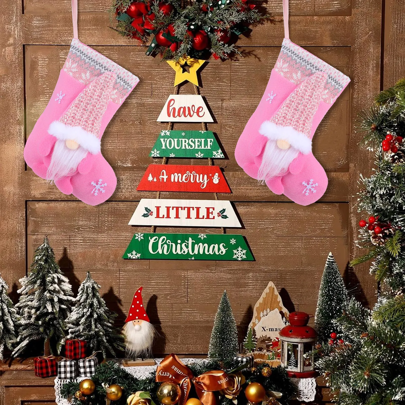 

2Pcs Christmas Stocking Pendant Faceless Character Soft Material Hanging Ornament Festival Home Decor Christmas Scene Layout