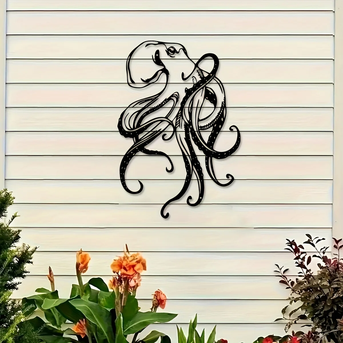 CIFBUY 2D Flat Nautical Octopus Metal Wall Art,Stylish Black Iron Decor,Detailed Tentacle Sculpture,Home Living Room Wall Accent