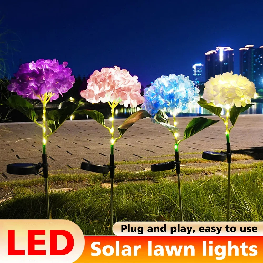 2PCS LED Solar Simulation Hydrangea Flower Lamp Ground Flower Lights Outdoor Garden Decoration Lamp Villa Yard Lamp Lawn Lamps