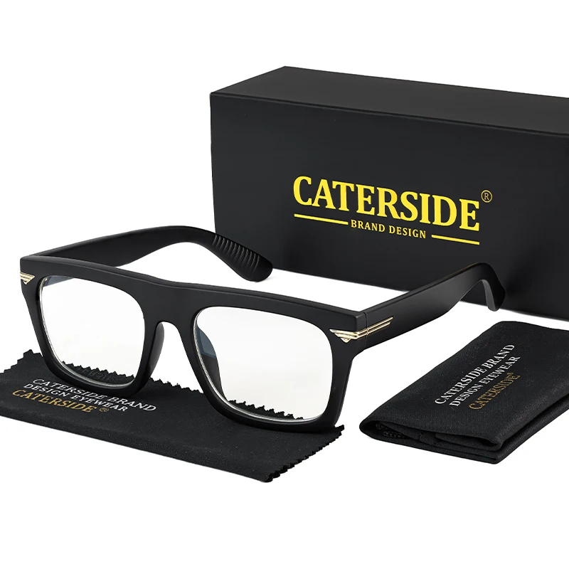 CATERSIDE Anti Blue Light Glasses for Men Square TR90 Frame Ultralight Retro Plain Glasses Trendy Myopia Computer Eyewear Frame