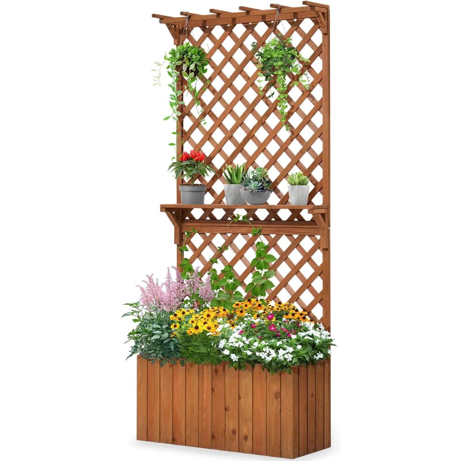 

USQuictent 30x12x70 in Wood Planter Box w/Lattice Trellis Raised Garden Bed for Vine Climbing