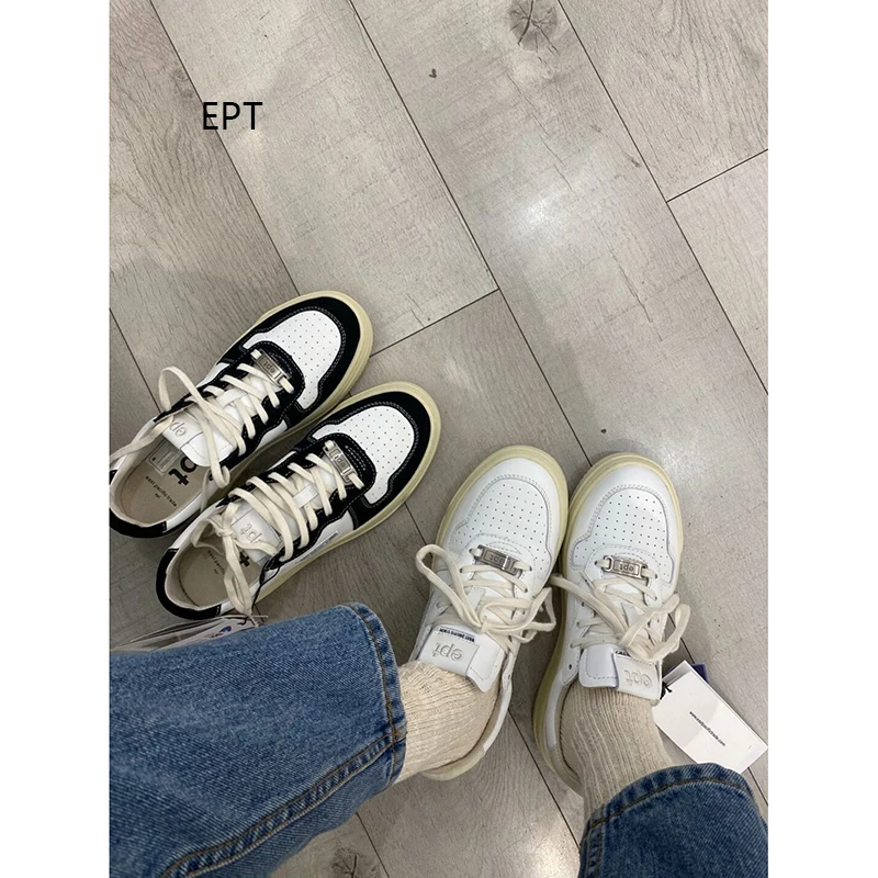 Draft Version ~ EPT Shoes East White Shoes Women Leather Casual Retro Sports Platform Cream Board Shoes