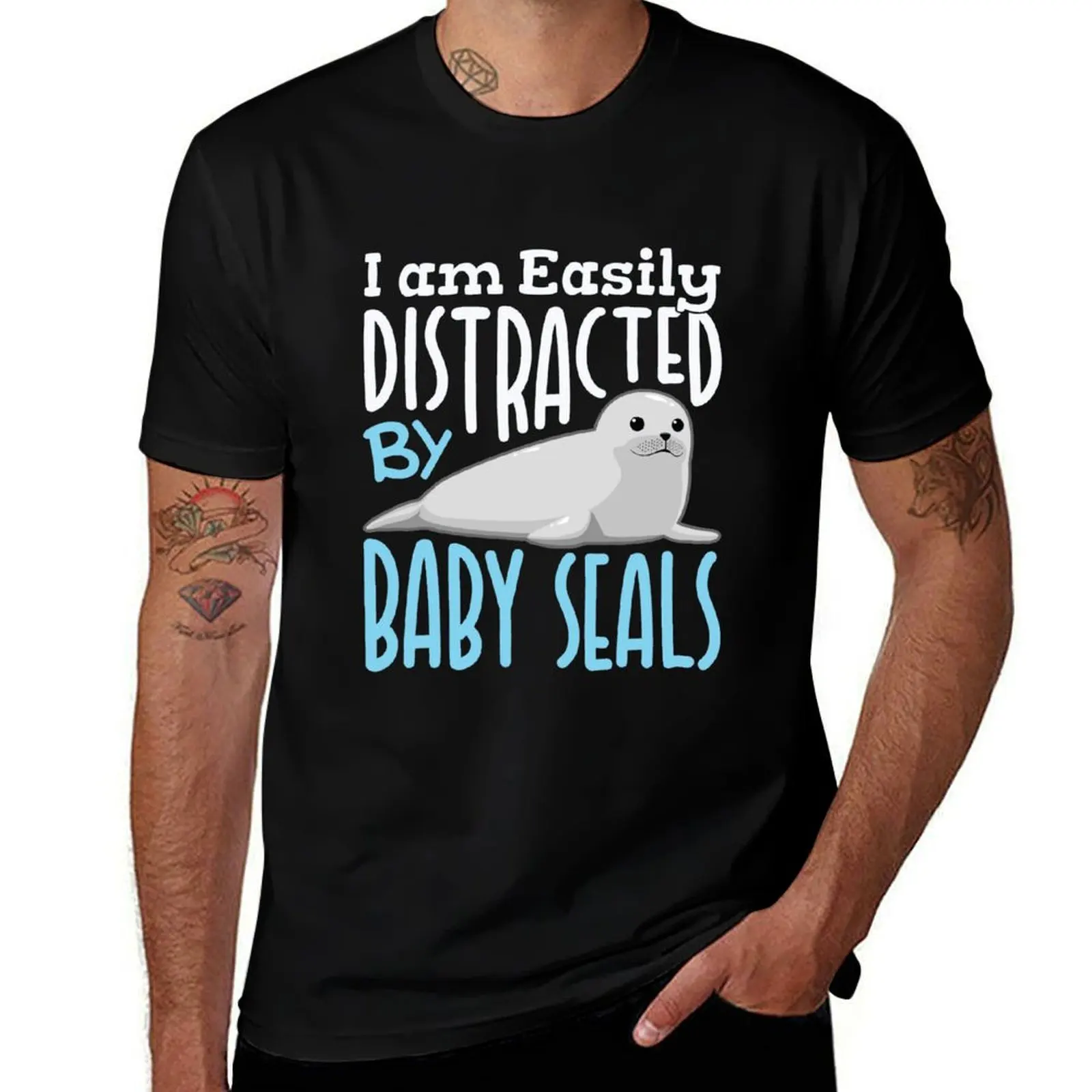 

Easily Distracted By Baby Seals T-Shirt t shirts for man graphic funny man t shirts high quality luxury brand T-Shirt