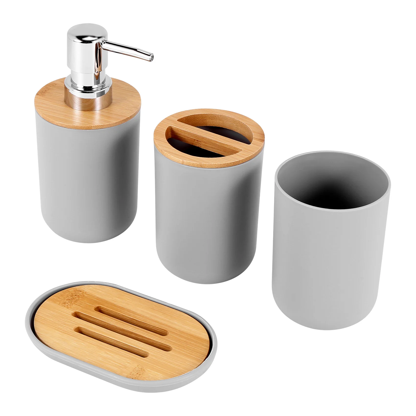 Bathroom Accessories Set Soap Dispenser Bottle Dish Washroom Toothbrush Holder Cup Suit Gray