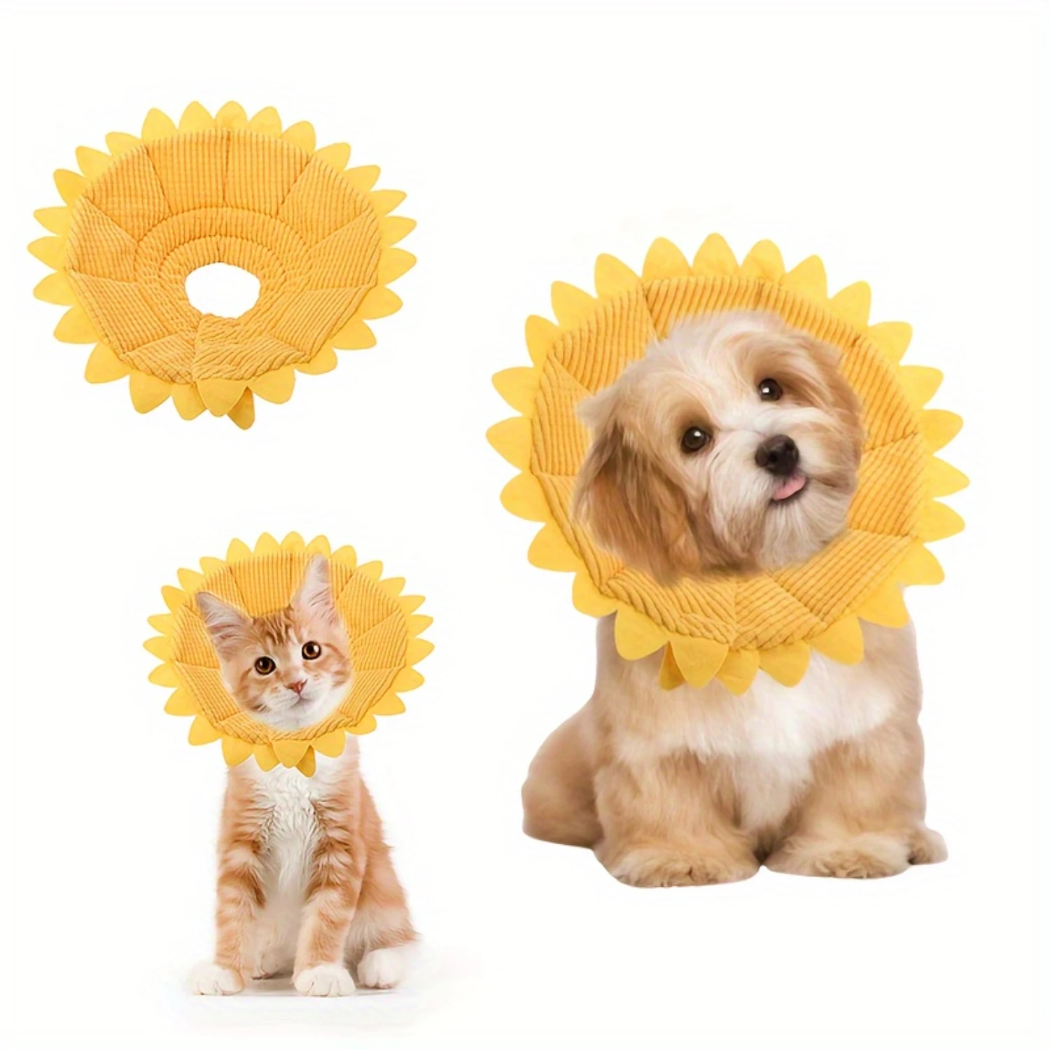 1pc Adjustable Dog Elizabeth Cone with Soft Edge, Fashionable Sunflower Design Protective Collar for Anti-Bite Lick, Surgery or