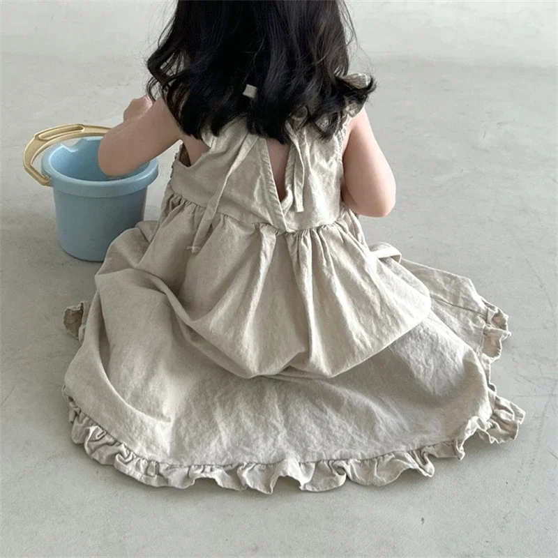 Korean Style New Summer Clothes for Baby Girl Dress Back V-neck Sleeveless Princess Dress Loose doll skirt Kids Clothes E1158