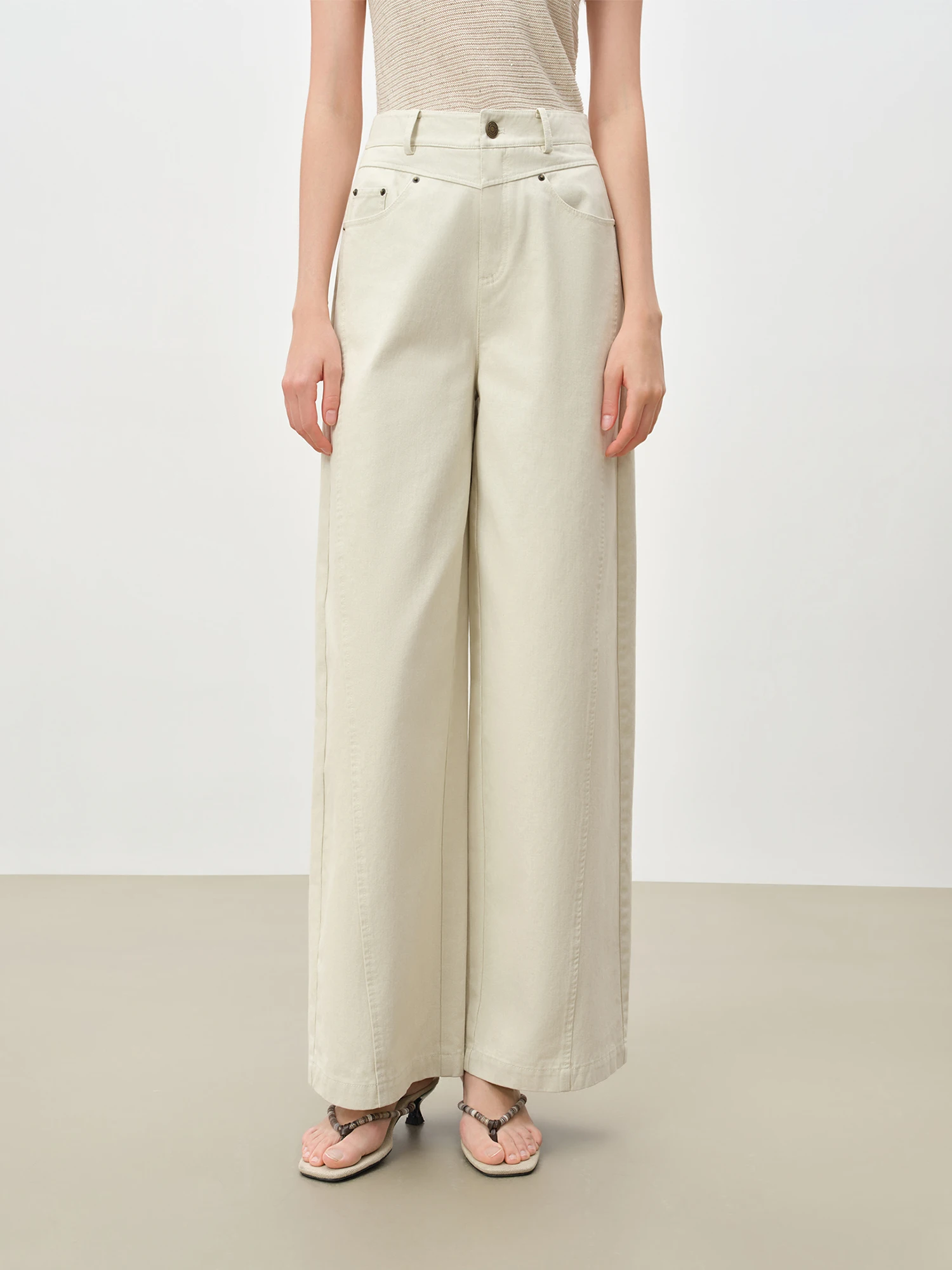 ZIQIAO Petite Vintage Side Seam Stitching Stylish Casual Pants for Women 2026 New Arrival Wide-Leg Jeans High-Waisted Long Pants