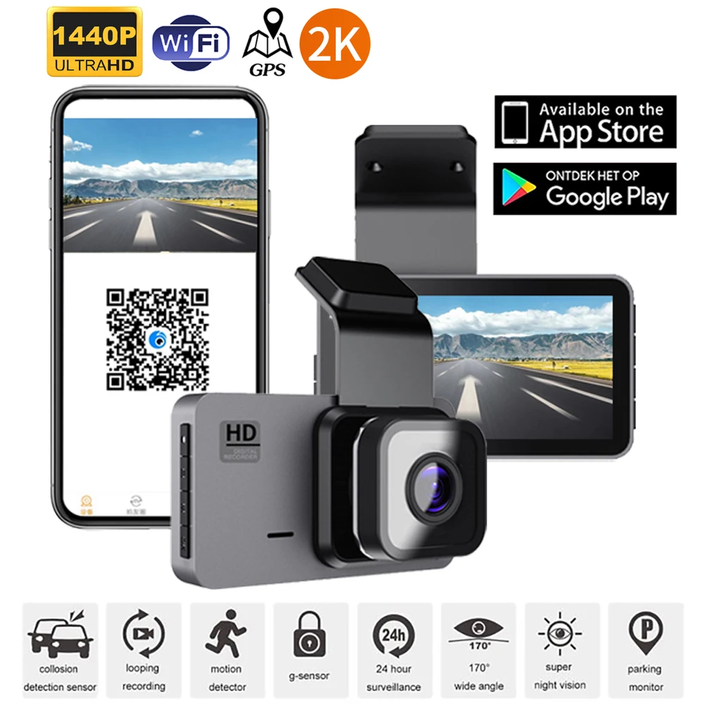 

Car DVR WiFi GPS Dash Cam Vehicle 2K 1440P Dashcam Video Recorder Rear View Reverse Car Camera Auto Black Box Car Accessories