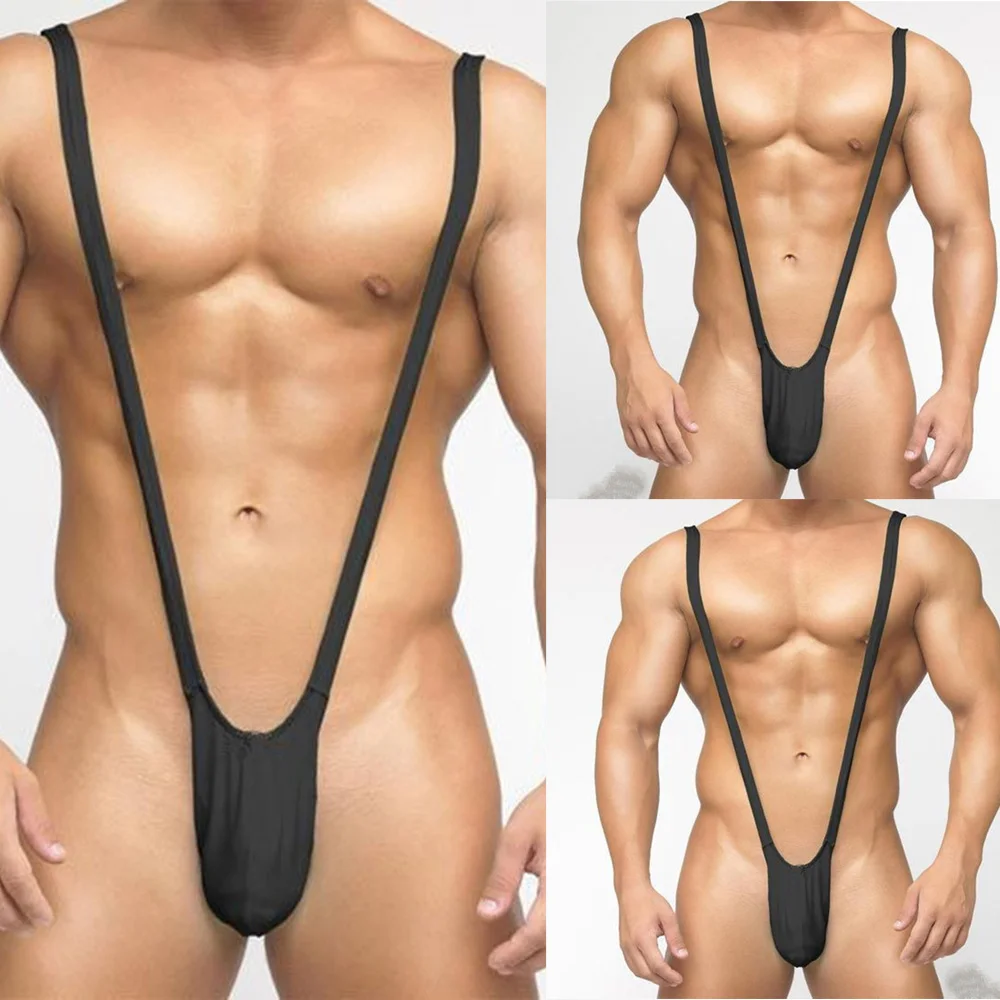 Calzoncillos de lencería, sujetadores, bragas, ropa interior calada, mono Sexy de LICRA de algodón negro para hombre