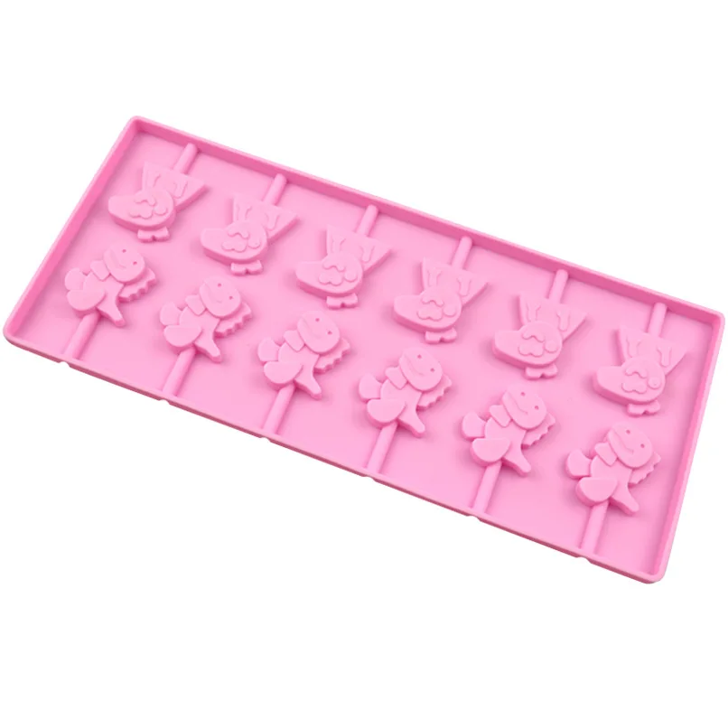 dinosaur and pig lollipop silicone mold, baking molds, DIY, 358