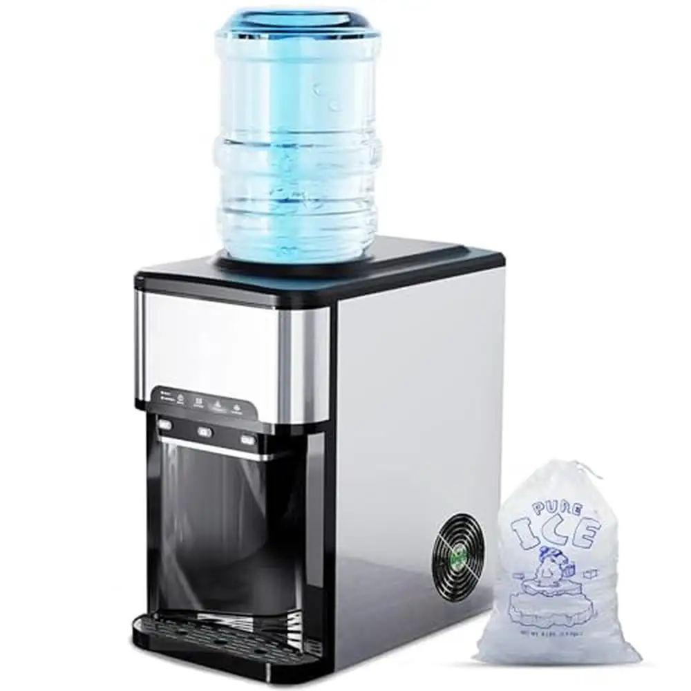 3-in-1 Portable Ice Maker Water Dispenser 12 Ice Cubes in 7 Mins Stainless Steel Nuggets Cold Hot Drinks Chill Beer Champagne