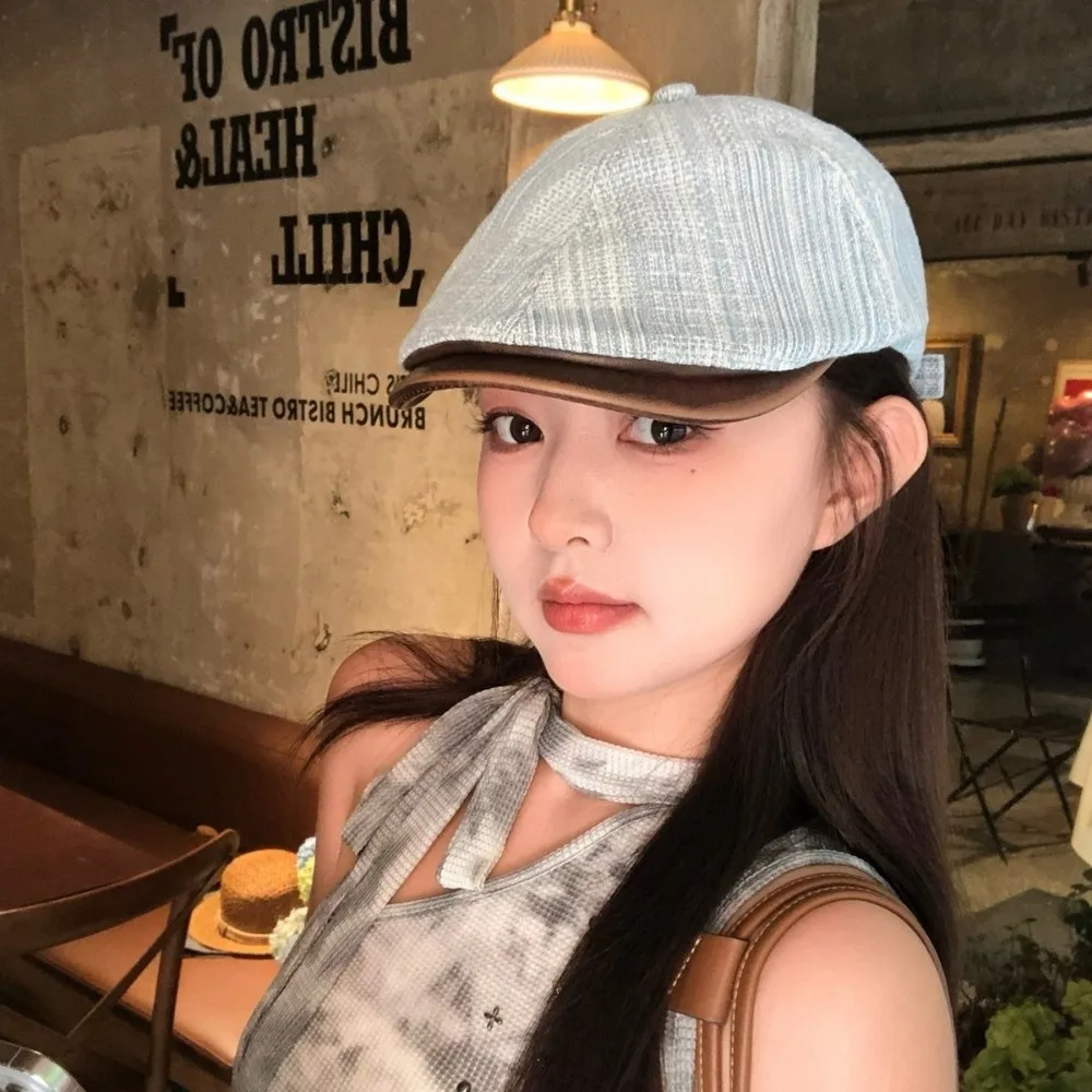 

Casual Retro Denim Beret Flat Brim Versatile Cowboy Beret Artist Y2k Painter Cap Men and Women