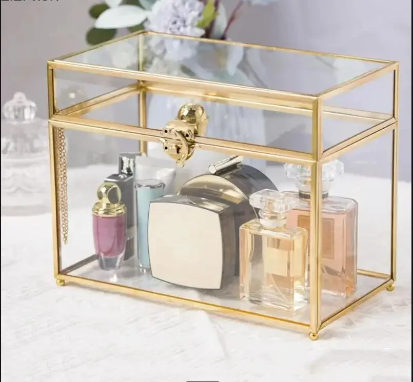 Transparent Glass Storage Box Rectangular Jewelry Cosmetic Boxes Decorative Display Organizer Bins