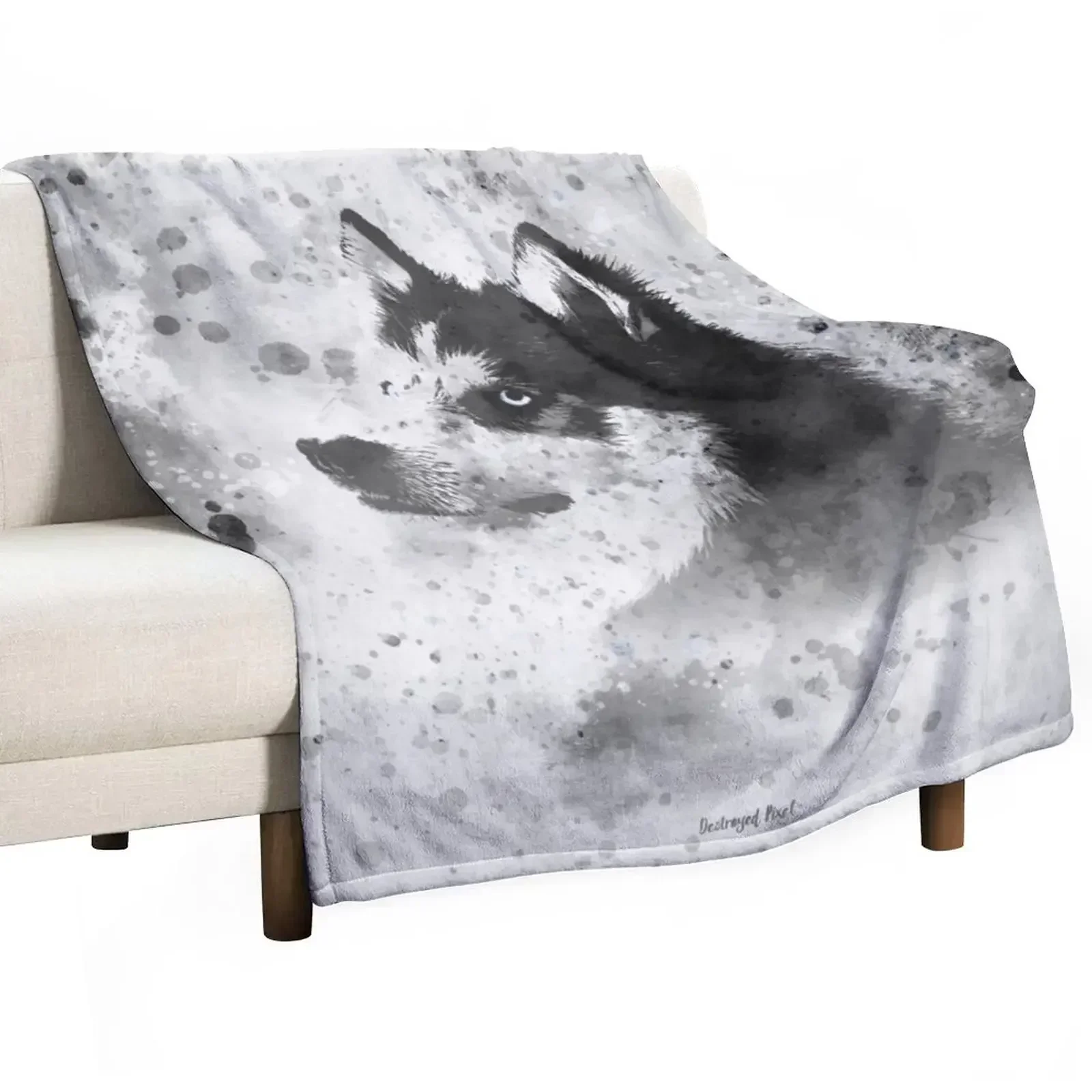 Husky watercolor portrait Throw Blanket Beach For Decorative Sofa cosplay anime Giant Sofa christmas decoration Thermal Blankets