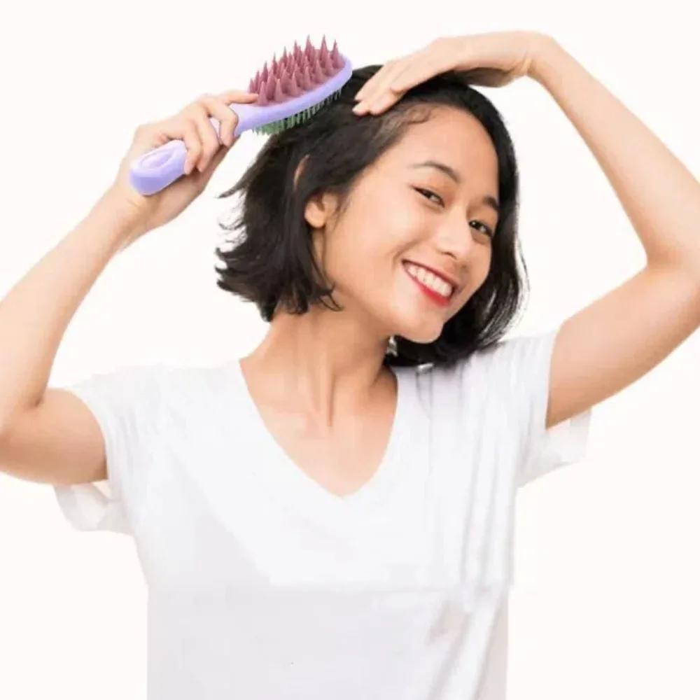 Double-sided 2-in-1 Comb Hair Massager Double Toothed Silicone Shampoo Brush Long Handle Hair Care Head Washing Comb
