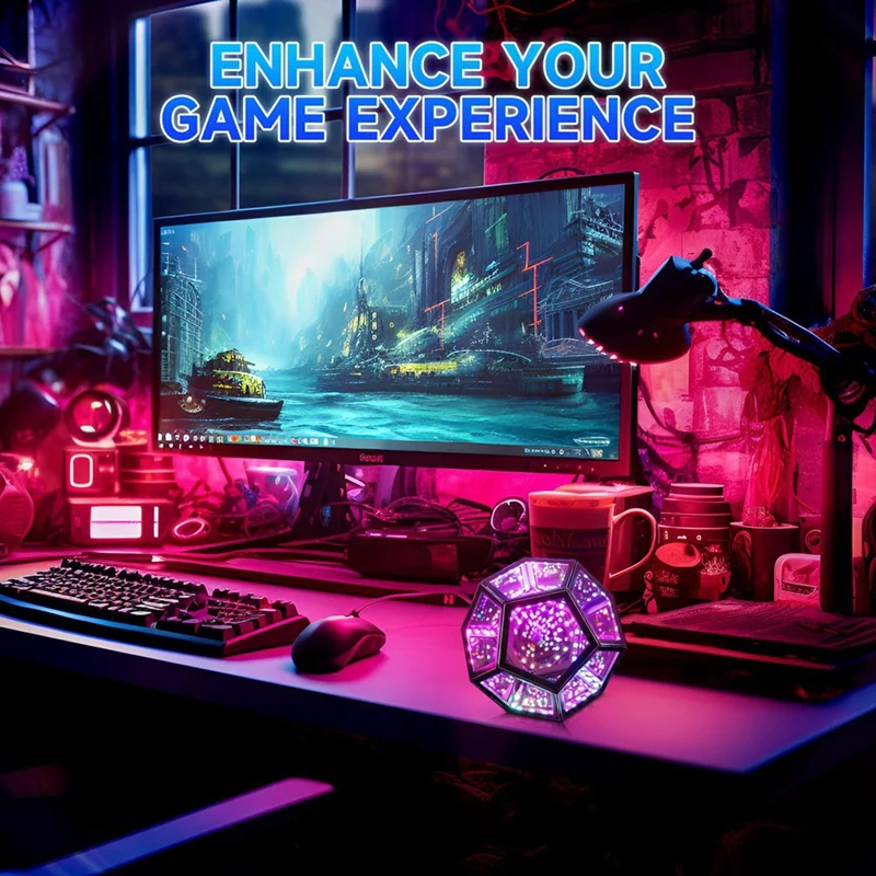 ABRE-luz de espejo, luz de dodecaedro infinita para decoración de sala de juegos, cubo 3D, iluminación nocturna que cambia de Color RGB fresco
