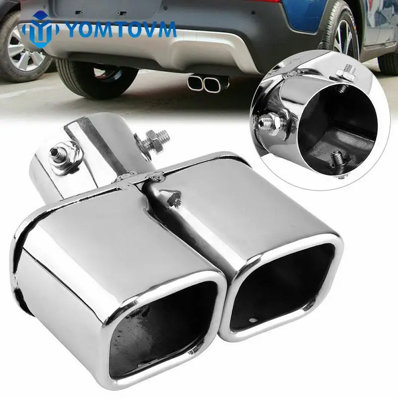 Car Rear Dual Exhaust Pipe Tail Muffler Tip Throat Tailpipe Universal Tail Stainless Steel Blue Double Exhaust Pipe Modified