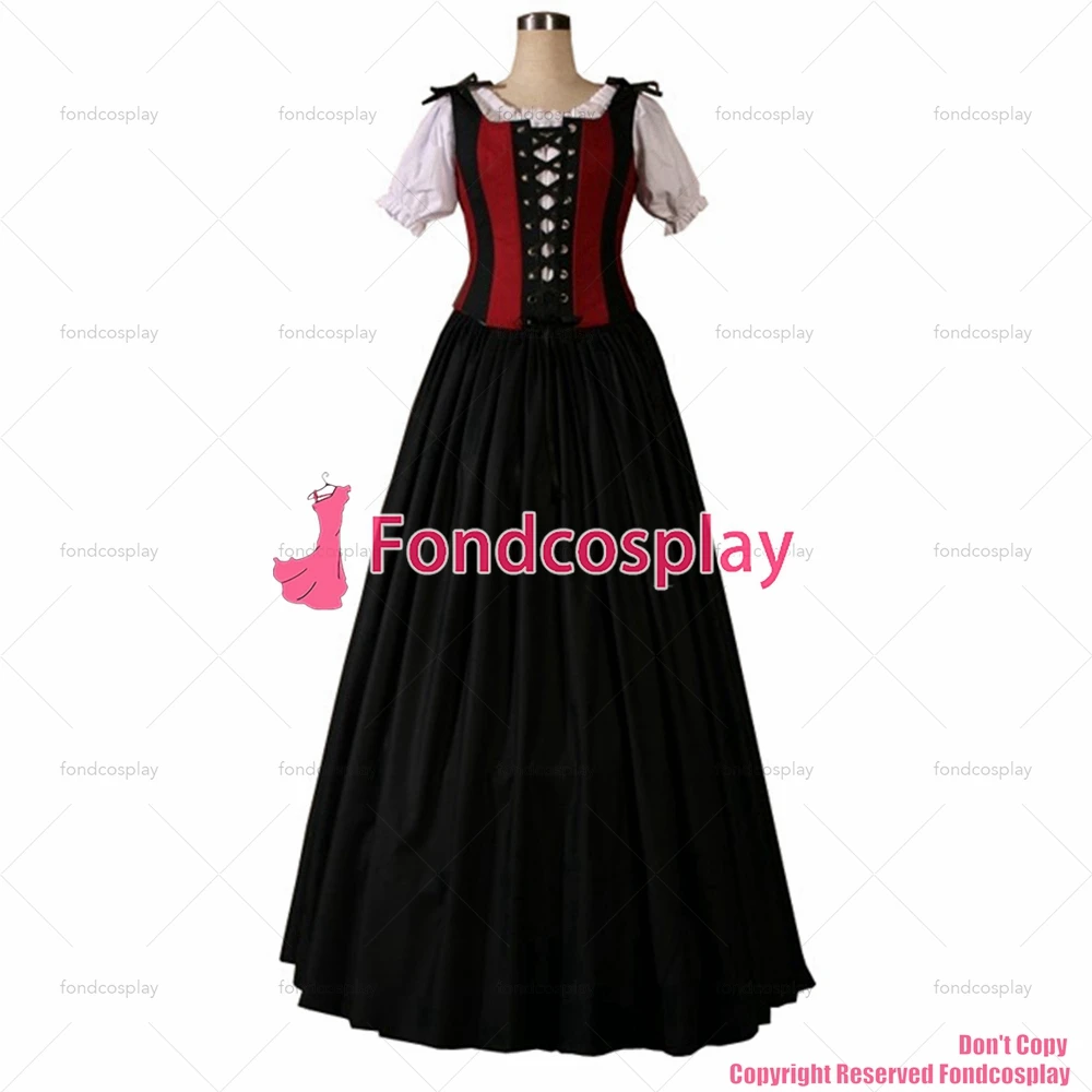 fondcosplay Gothic Lolita Punk Medieval Gown Black Long Evening black cotton Dress cosplay costume CD/TV[CK1424]