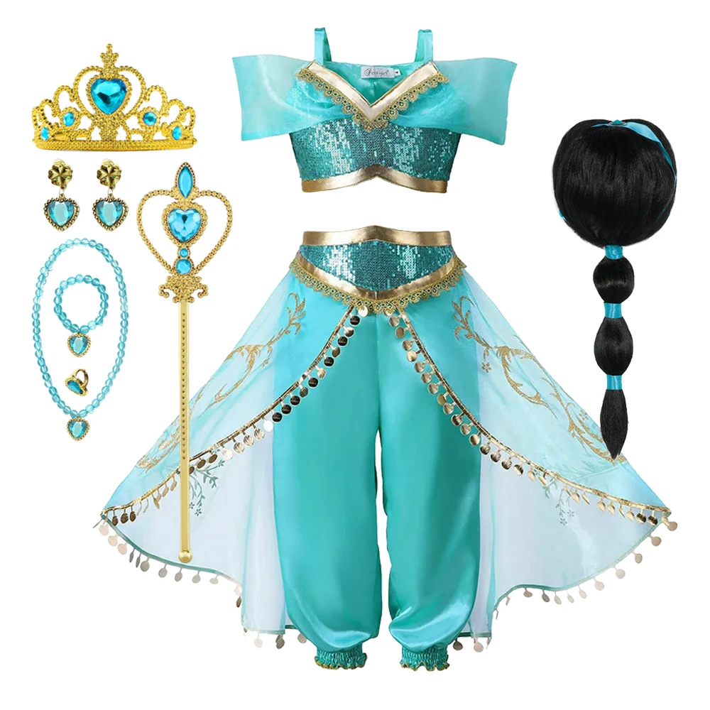 2026 Jasmina 2 PCS Set Girl Movie Aladdin Princess Cosplay Children Costume Kids Birthday Carnival Party Outfits