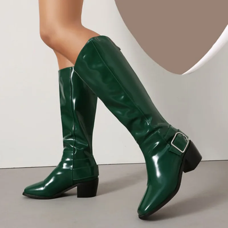 مربع حزام مشبك صائق سستة السلس براءات الاختراع والجلود المواد حذاء برقبة للركبة مع بطانة تنفس الخريف جديد ساحة تو التمهيد #1